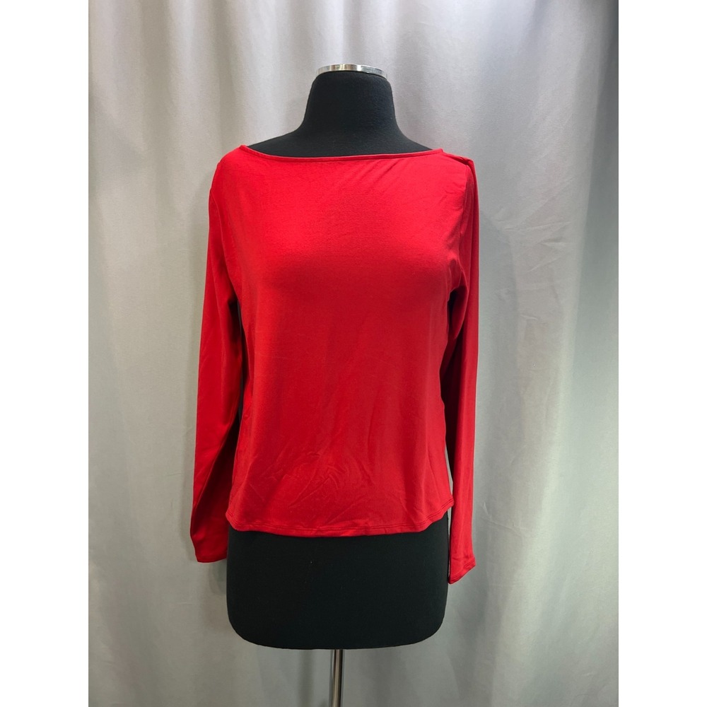 Hollister Cropped T Shirt Women XL Red Lightweight Boat Neck Long Sleeve Minimal